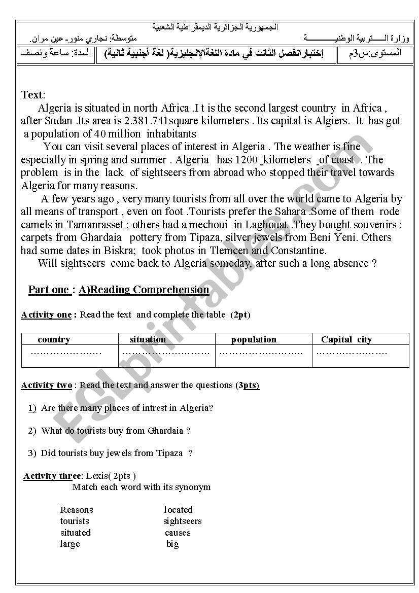 my lovely country Algeria worksheet