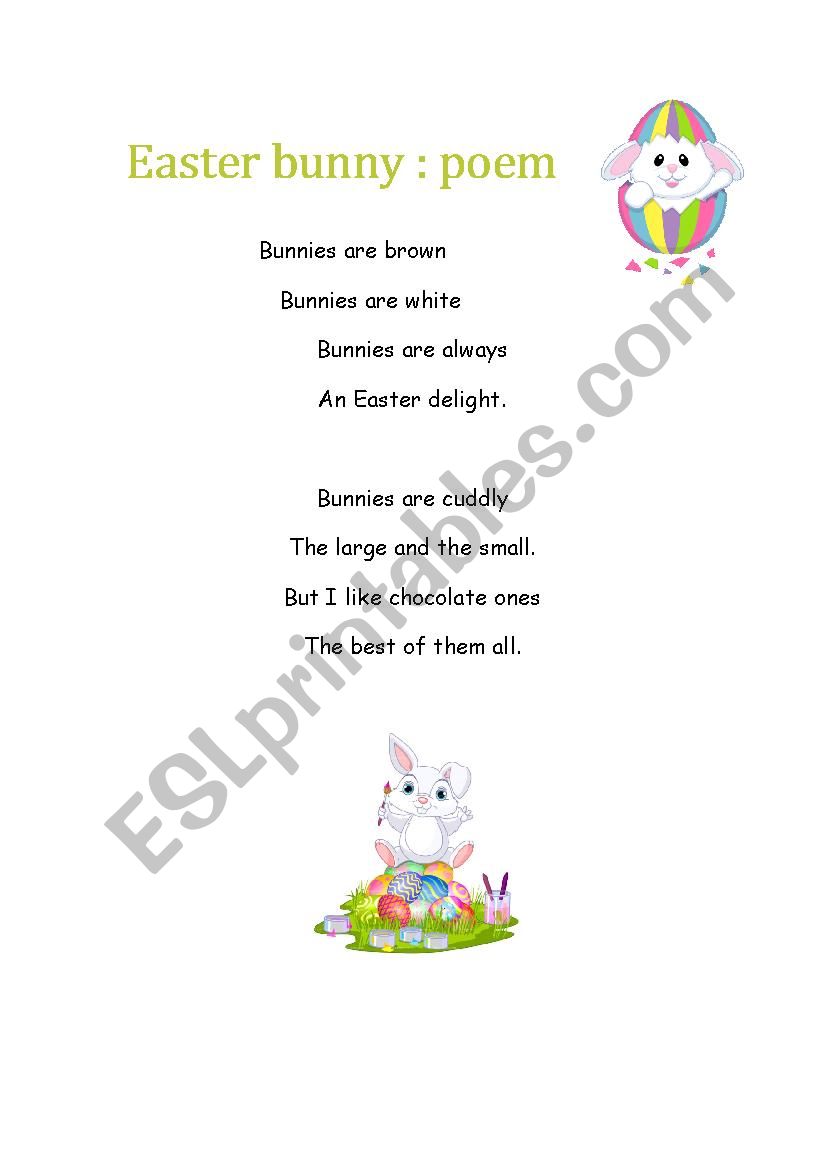 Easter poem for kids  worksheet