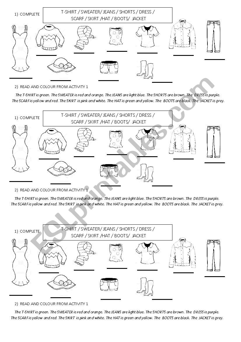 clothes worksheet