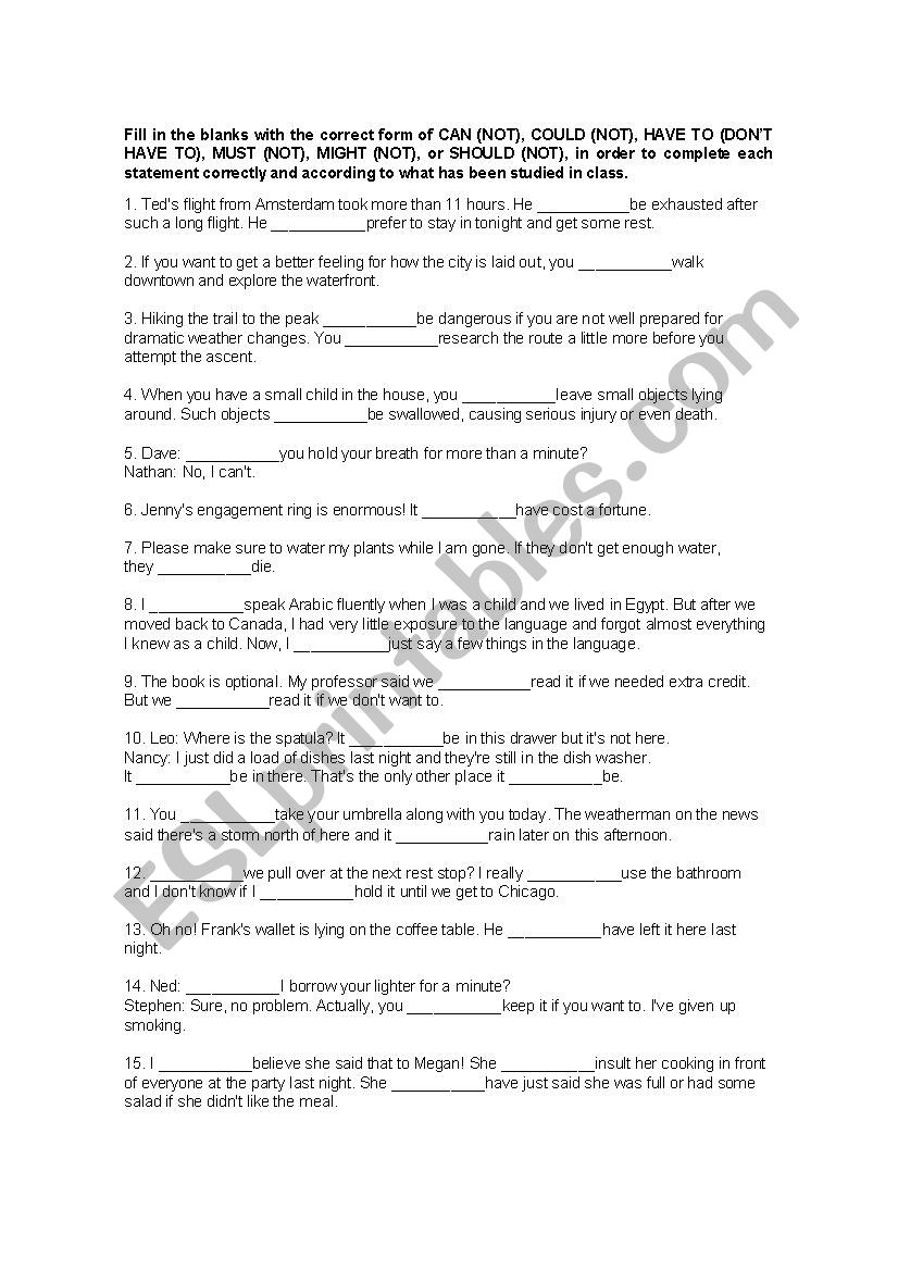 Modals Practice (Fill in the blanks)