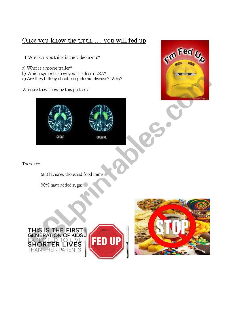 Worksheet for the trailer of the movie Fed Up