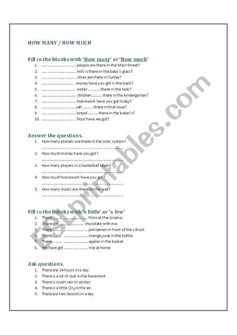 HOW MUCH/ HOW MANY worksheet