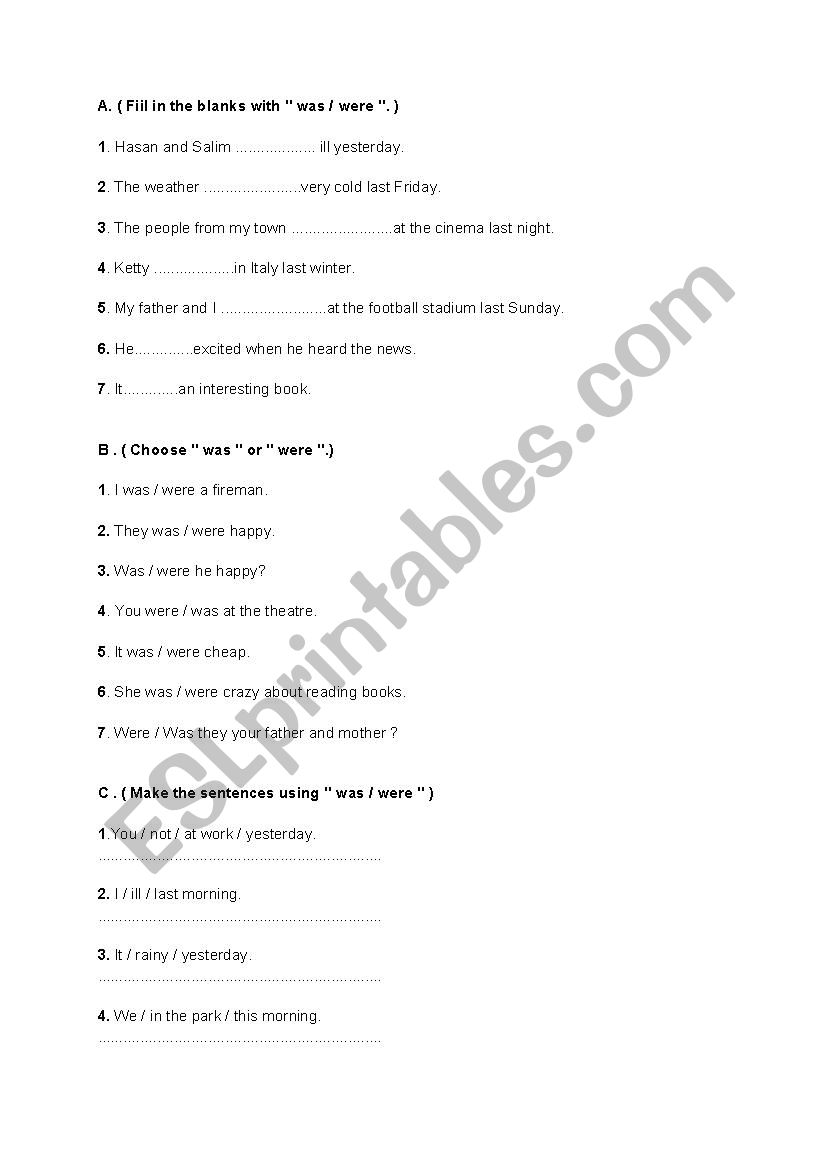 exercises on Simple Past worksheet