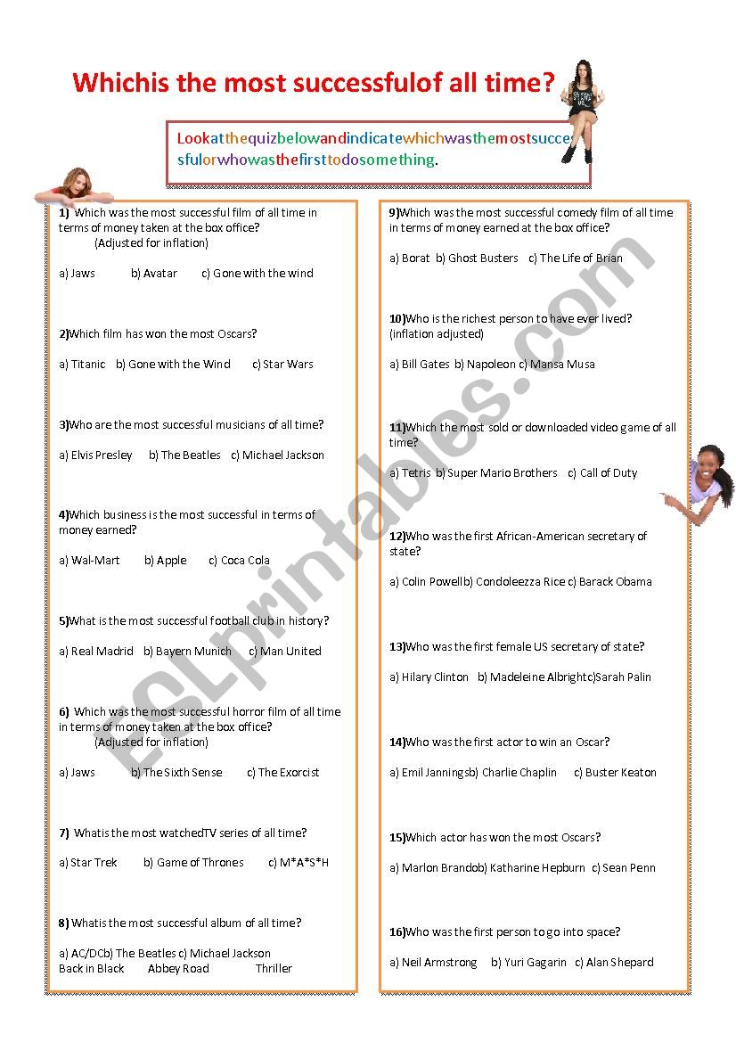 The Most Successful Quiz worksheet