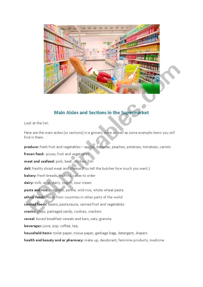 Main aisles in the supermarket - 4 pages - with QR code activity