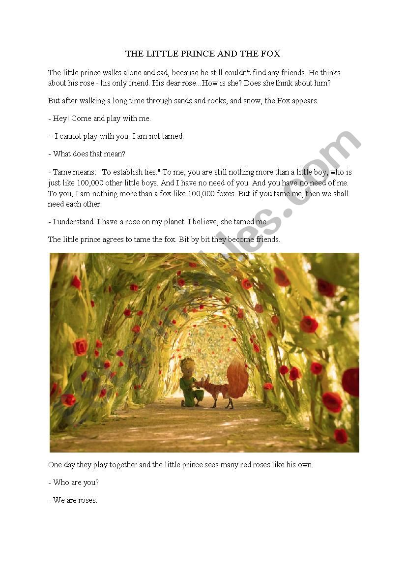 THE LITTLE PRINCE AND THE FOX worksheet