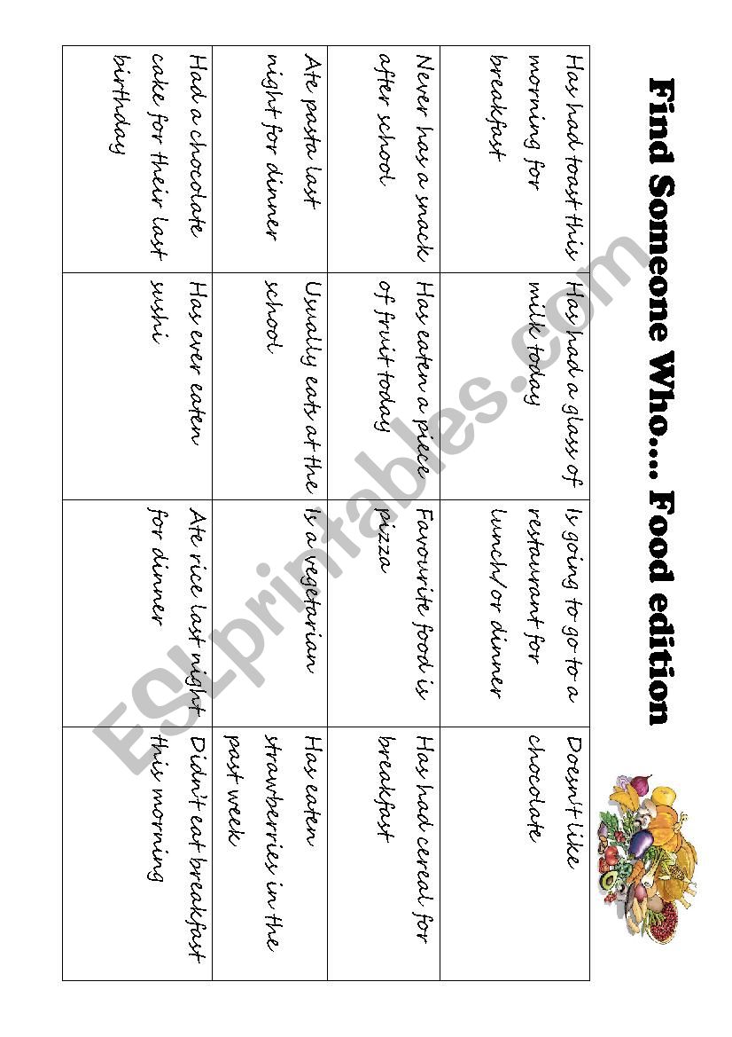 Find some who - food edition worksheet