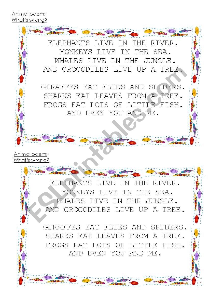 ANIMAL POEM worksheet
