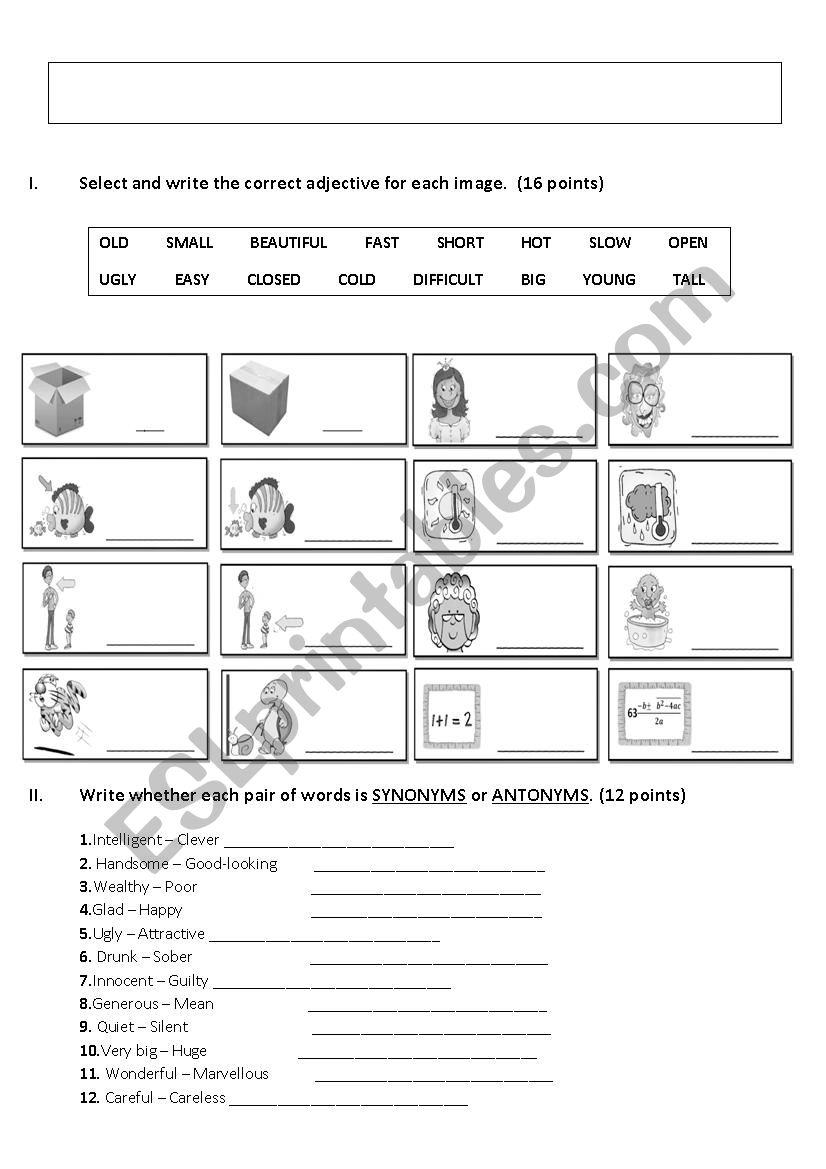 adjectives, verbs, synonyms, antonyms and opposites