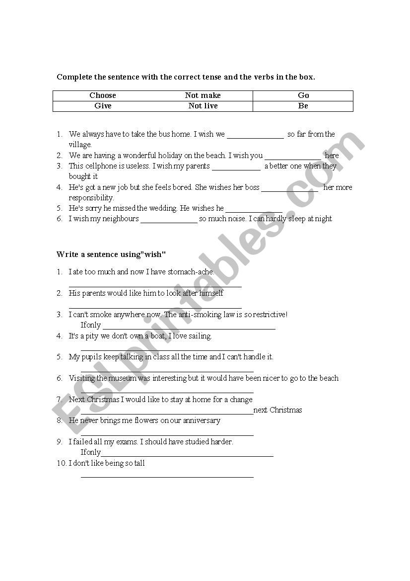 Wish Exercises worksheet