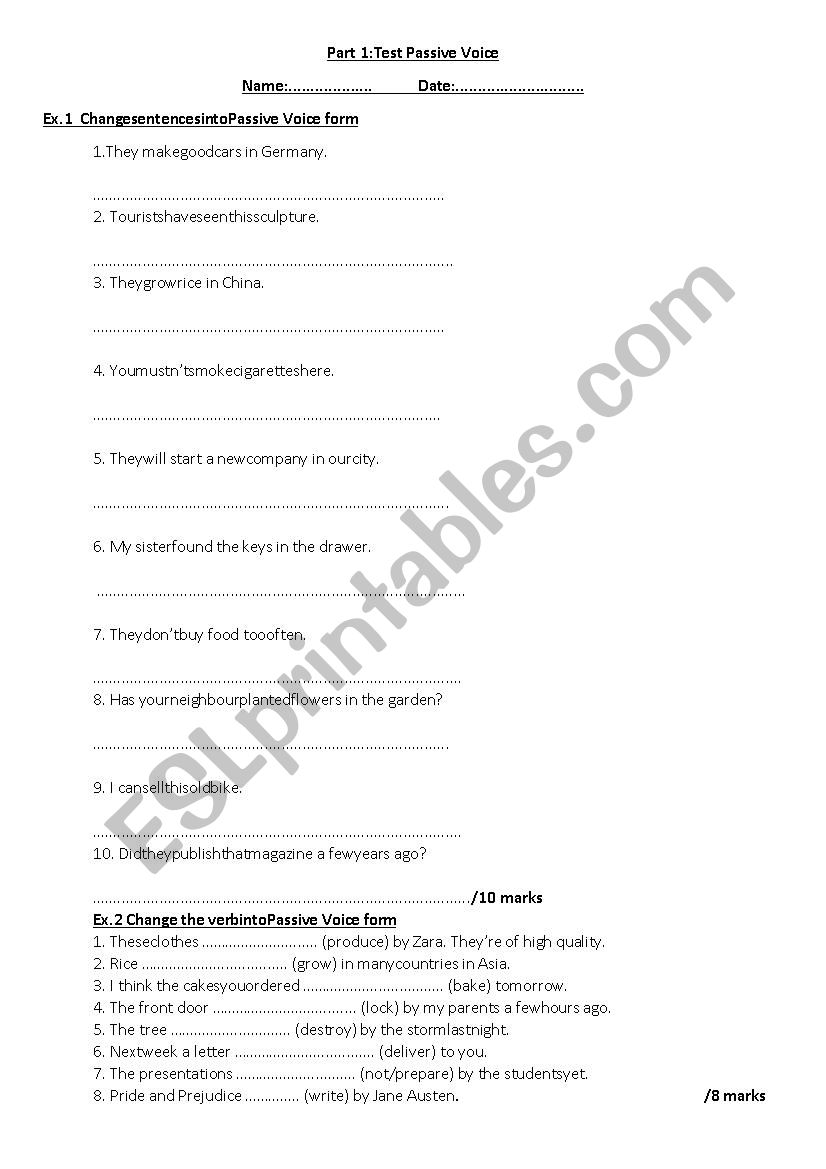 Health test worksheet