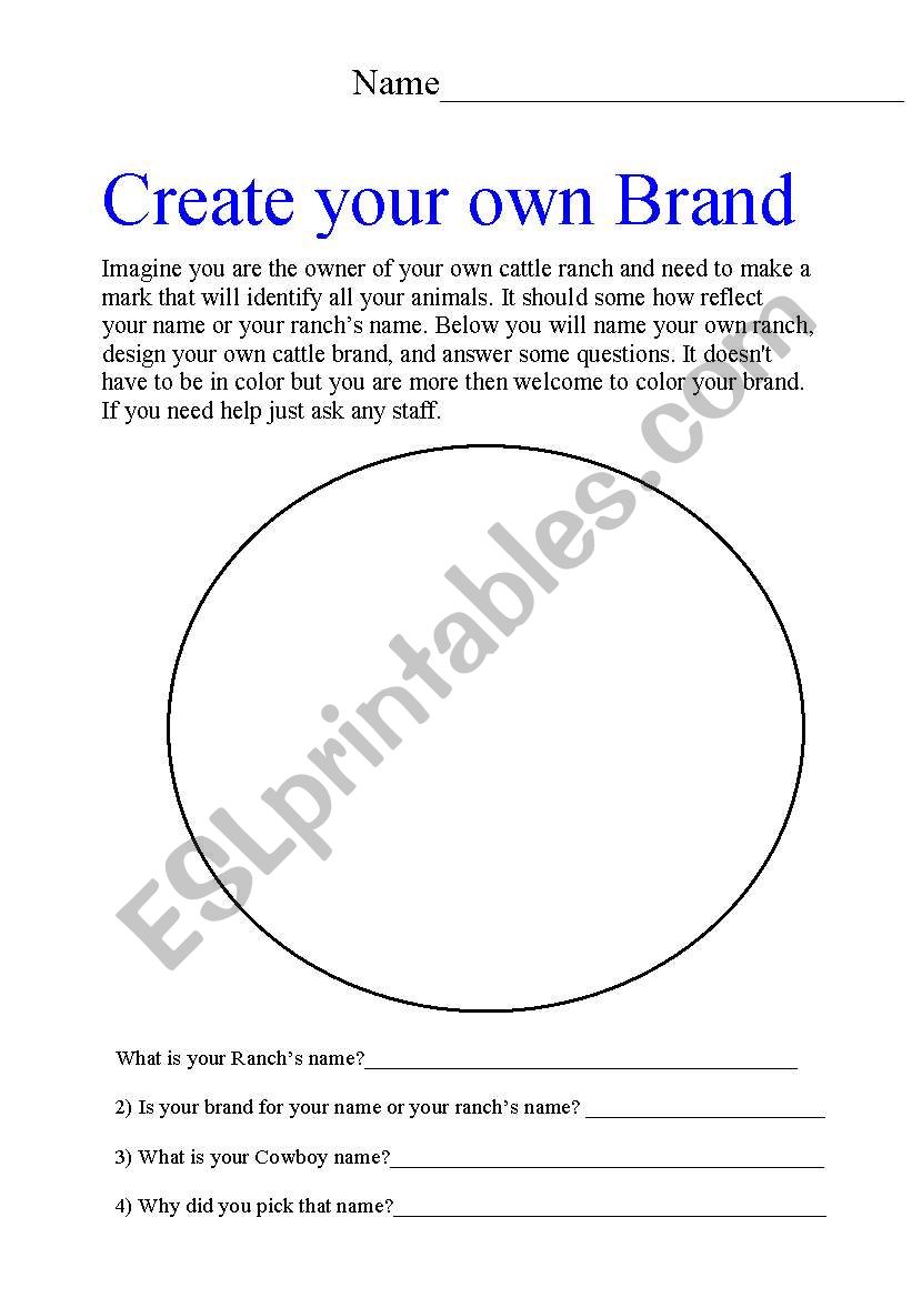 Create your own Brand worksheet