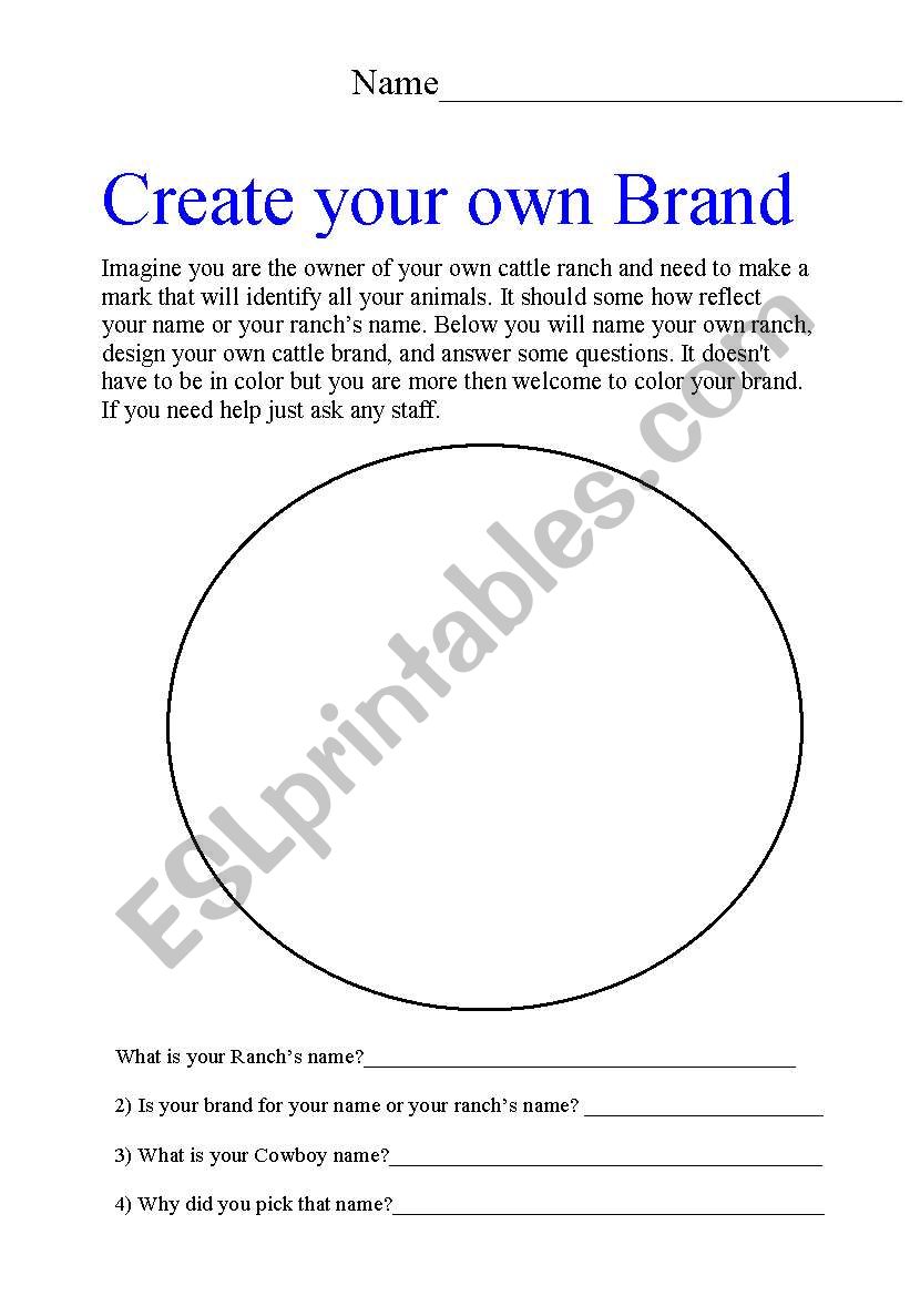 Create your own Brand worksheet