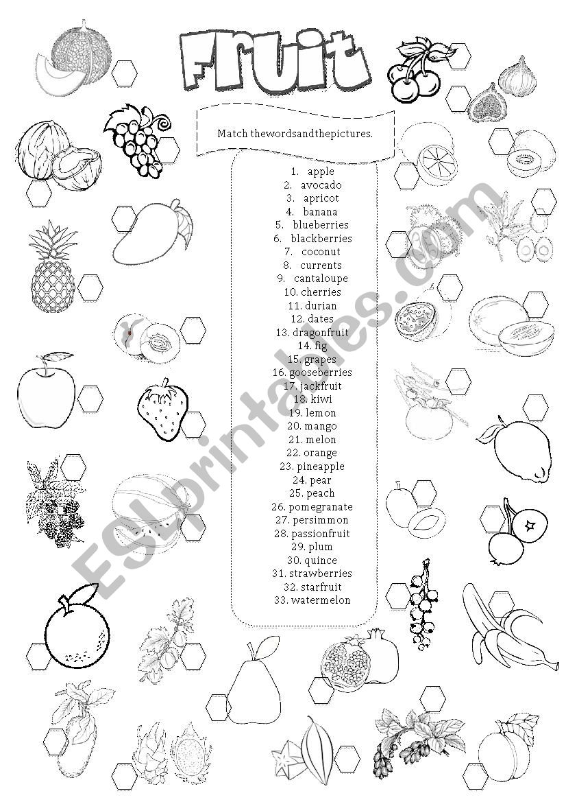 Fruit-matching exercise worksheet