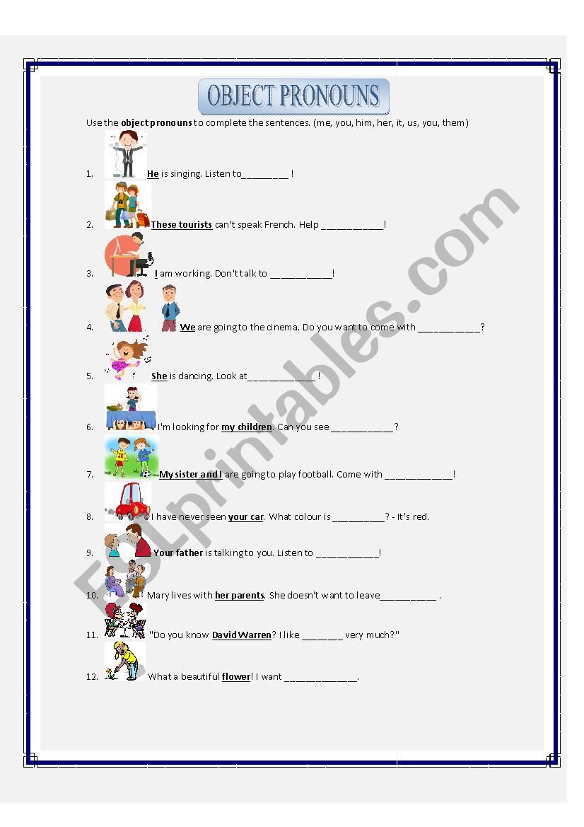 OBJECT PRONOUNS worksheet