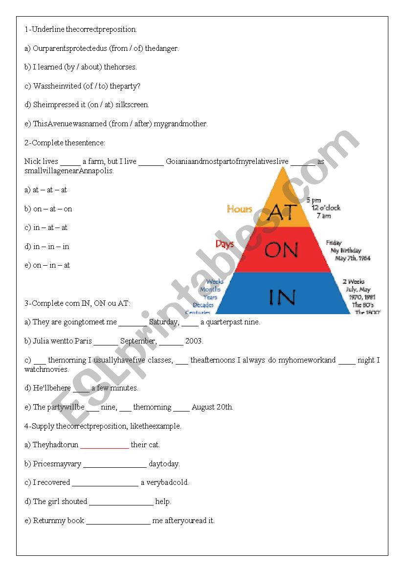 Prepositions IN, ON , AT. worksheet