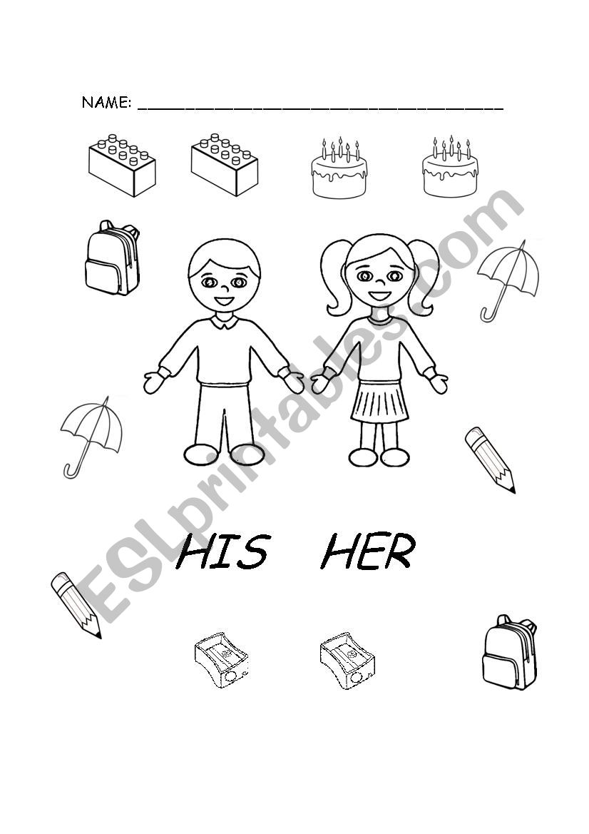 HIS and HER for kids worksheet