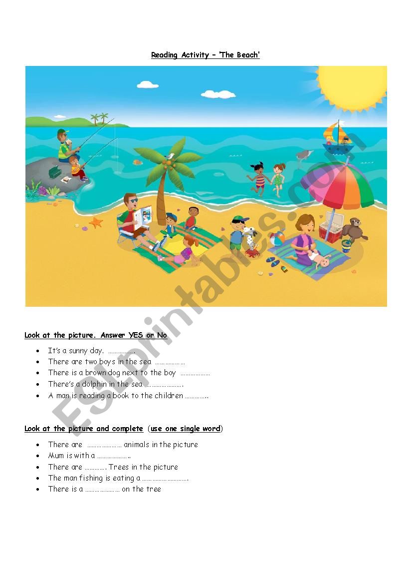 Reading Activity  The Beach worksheet