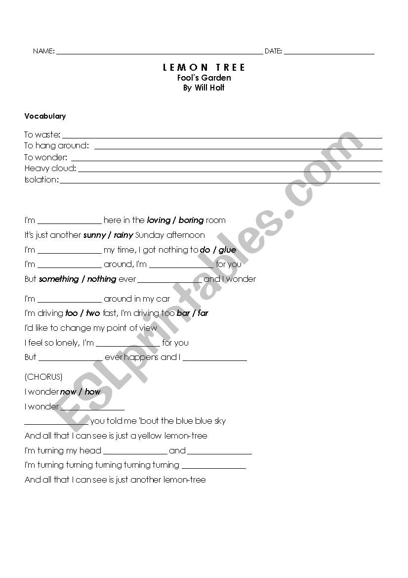 LEMON TREE worksheet