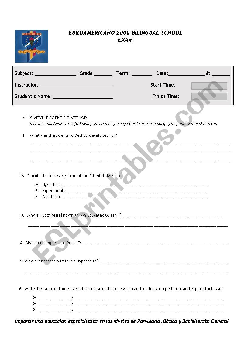 Science worksheet