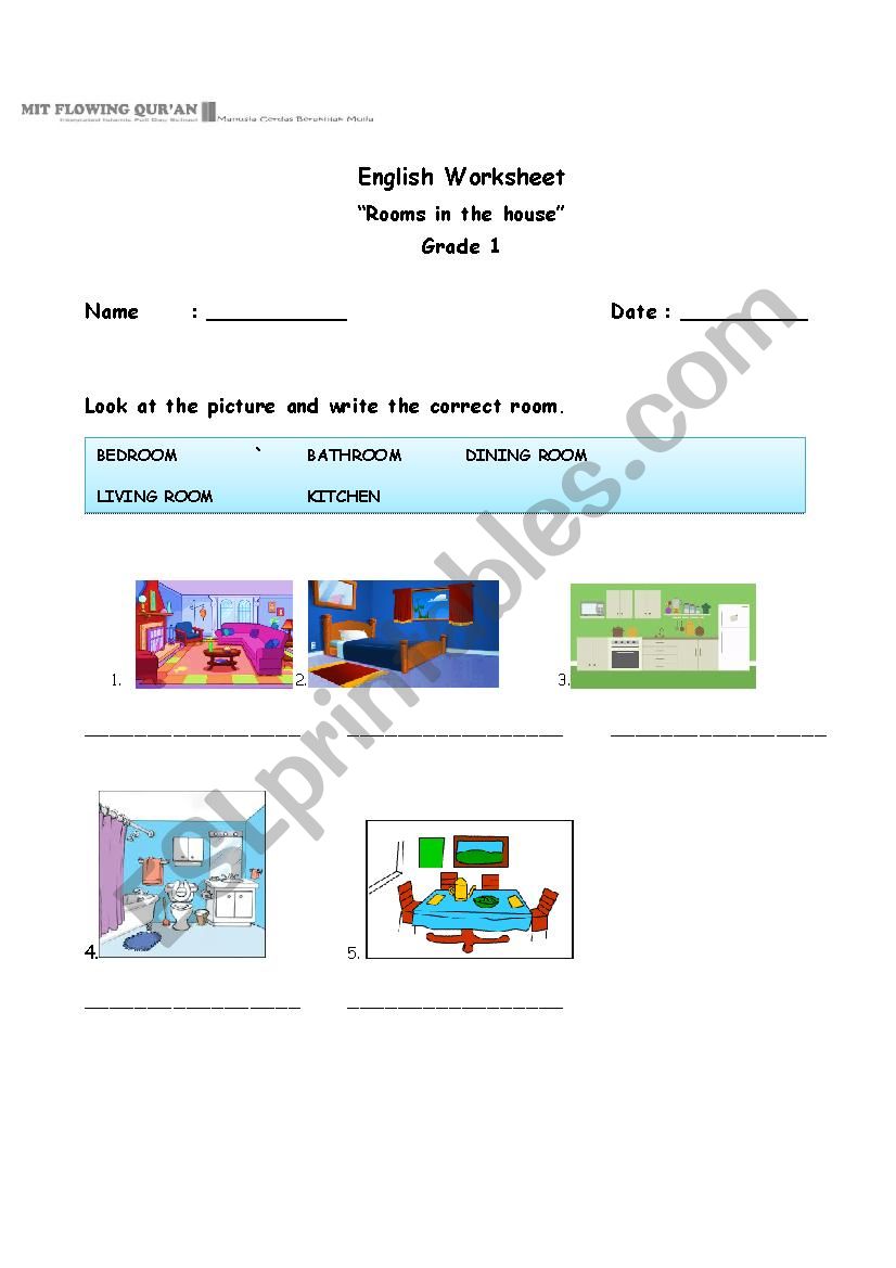 Rooms in The House worksheet
