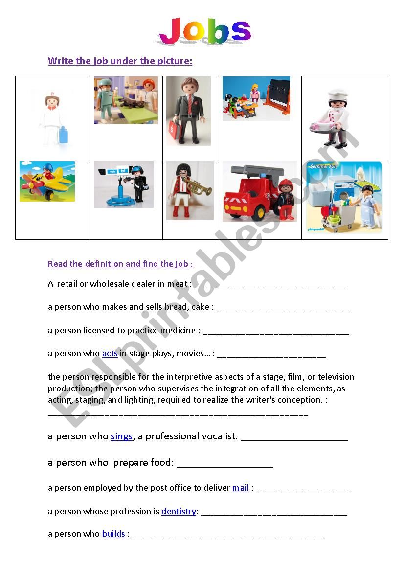 JOB JOBS EXERCICE VOCABULARY worksheet