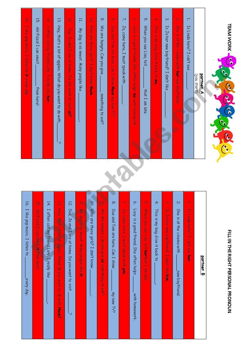 Object pronouns worksheet