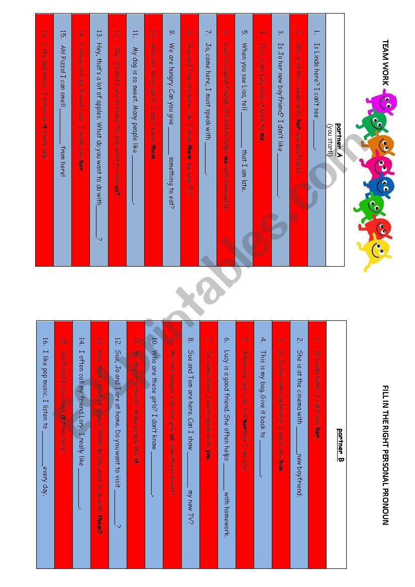 Object pronouns worksheet