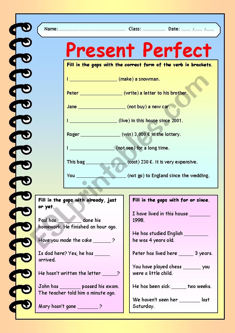 Present perfect worksheet