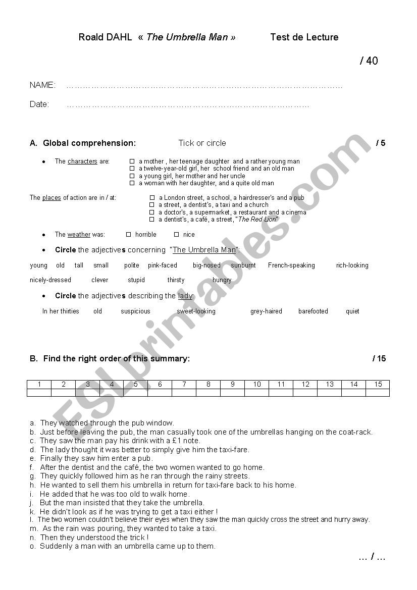 Test-UmbrellaMan test worksheet
