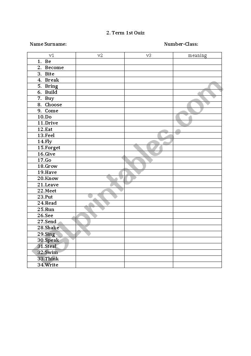 Verb forms quiz  worksheet