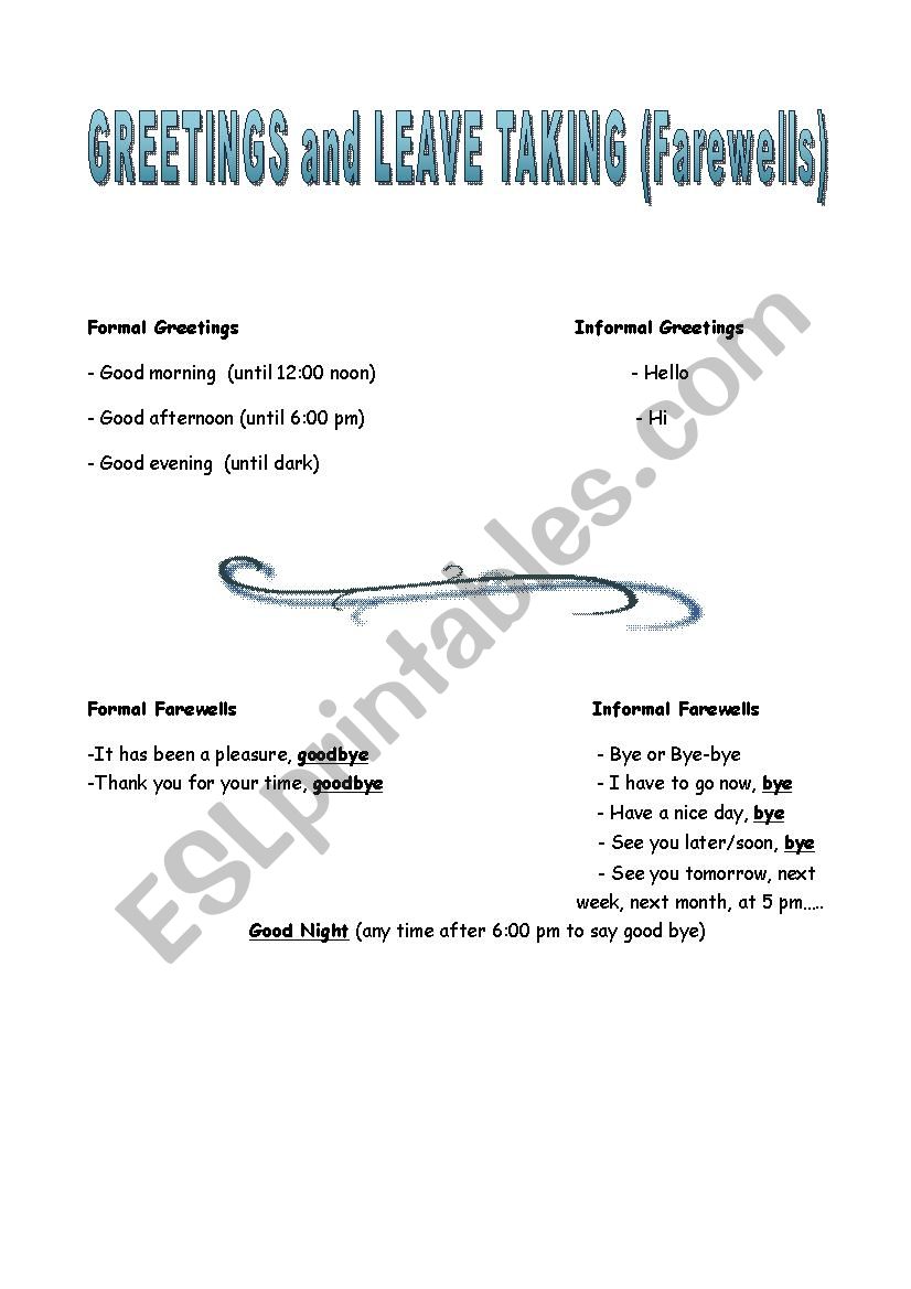 Greetings and farewells worksheet