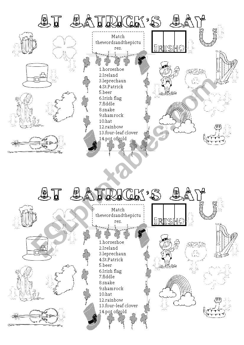 St Patricks Day vocabulary worksheet