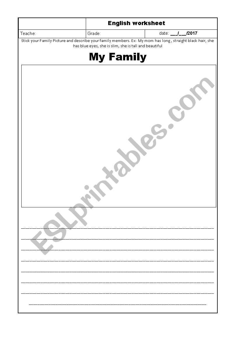 describe your family worksheet