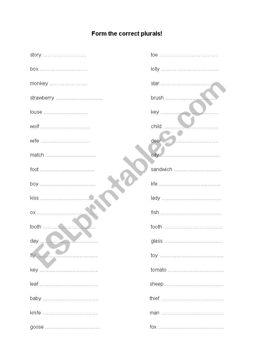 Plural Forms worksheet