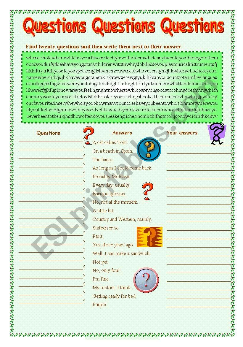 Questions worksheet