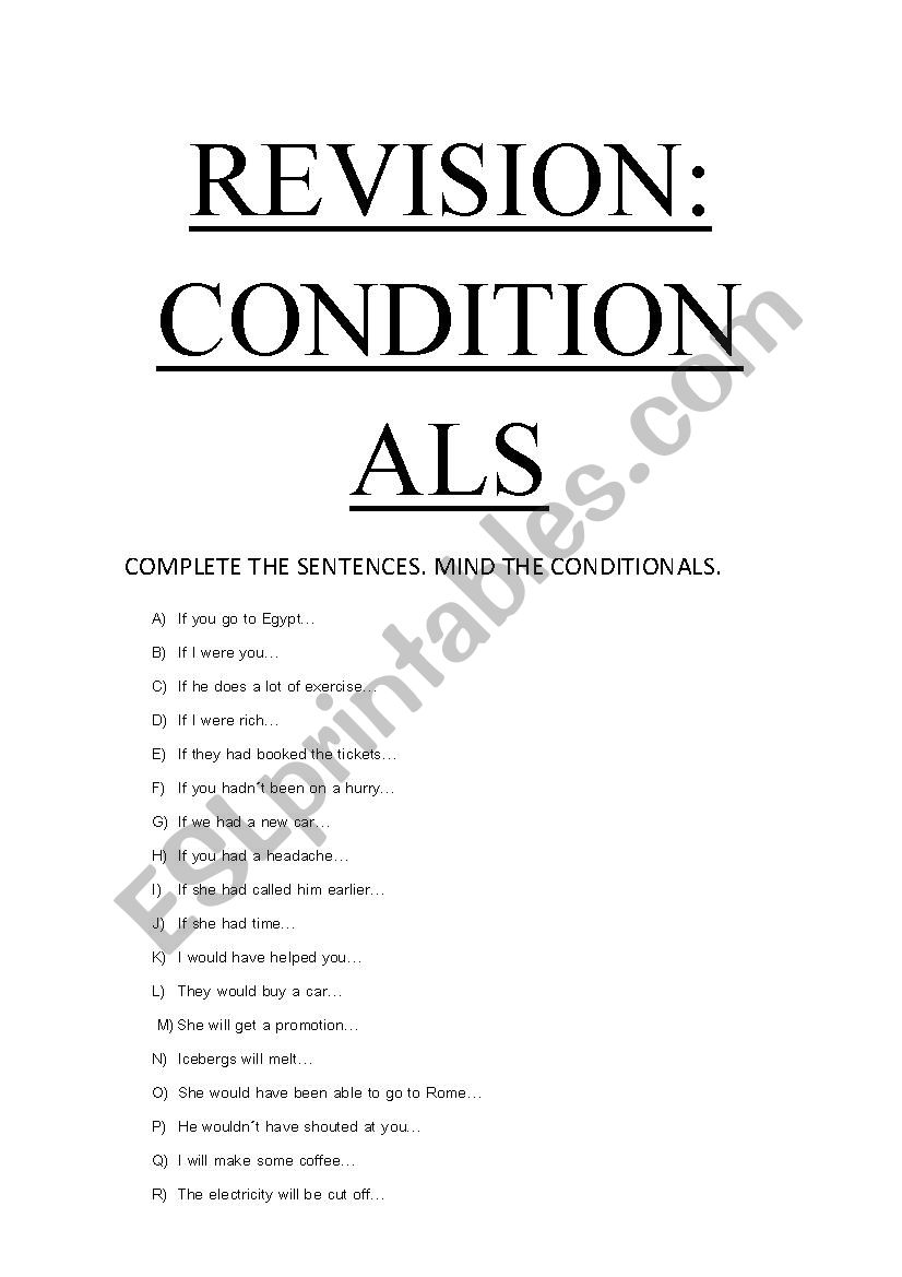 Conditional 1, 2& 3 Revision worksheet