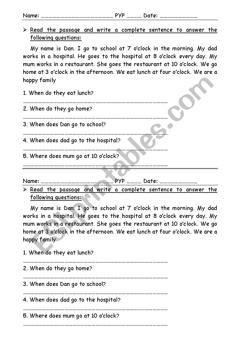 Question words practice worksheet