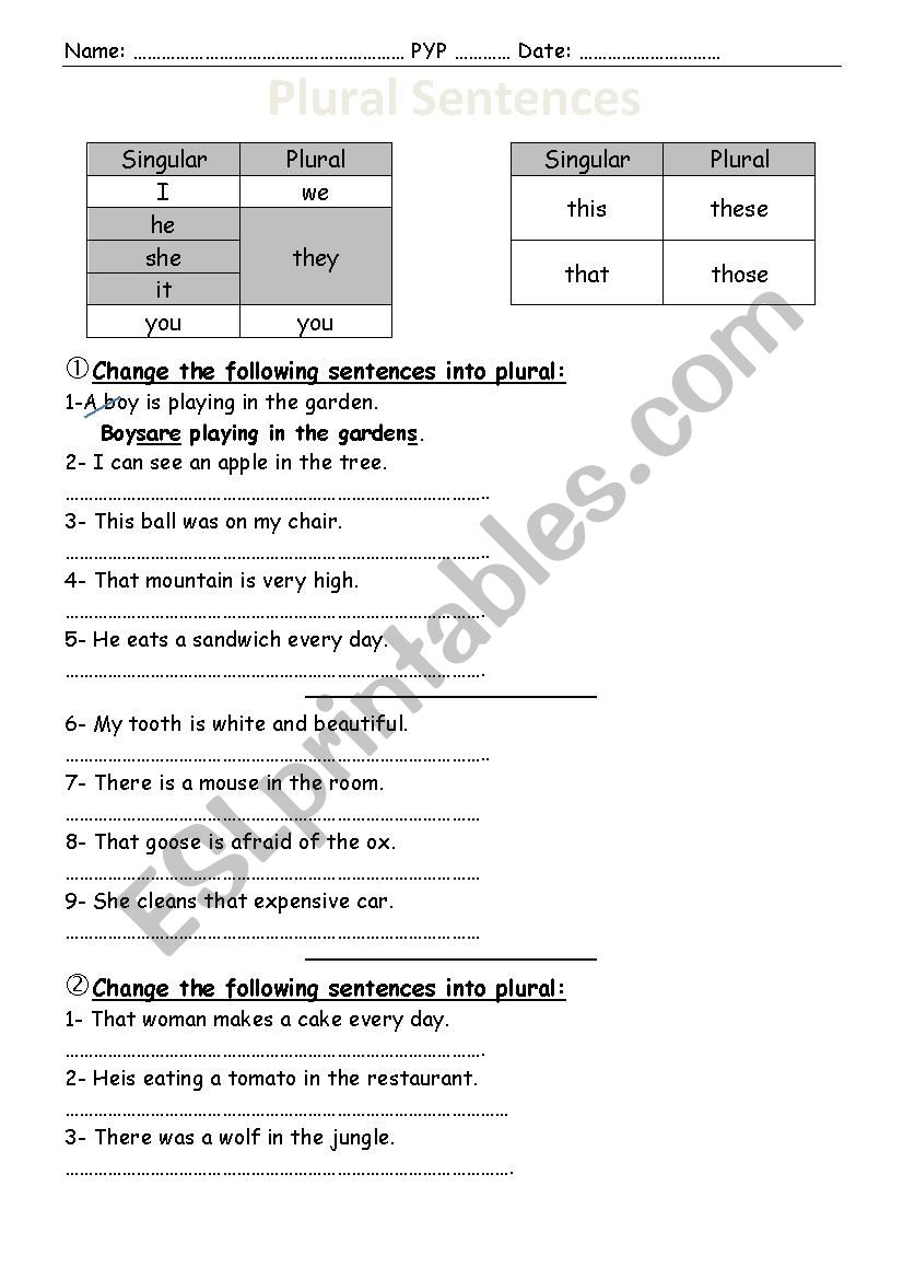 Change the sentence into plural