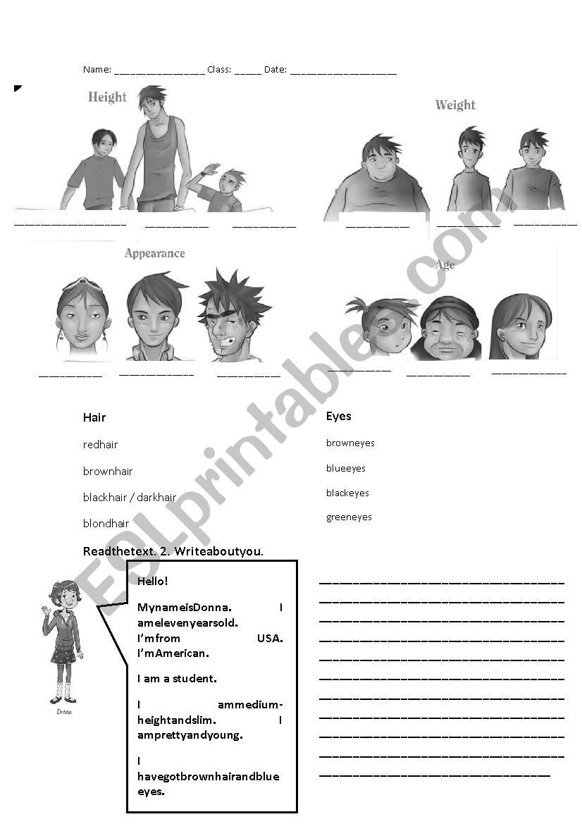 Physical descripition worksheet