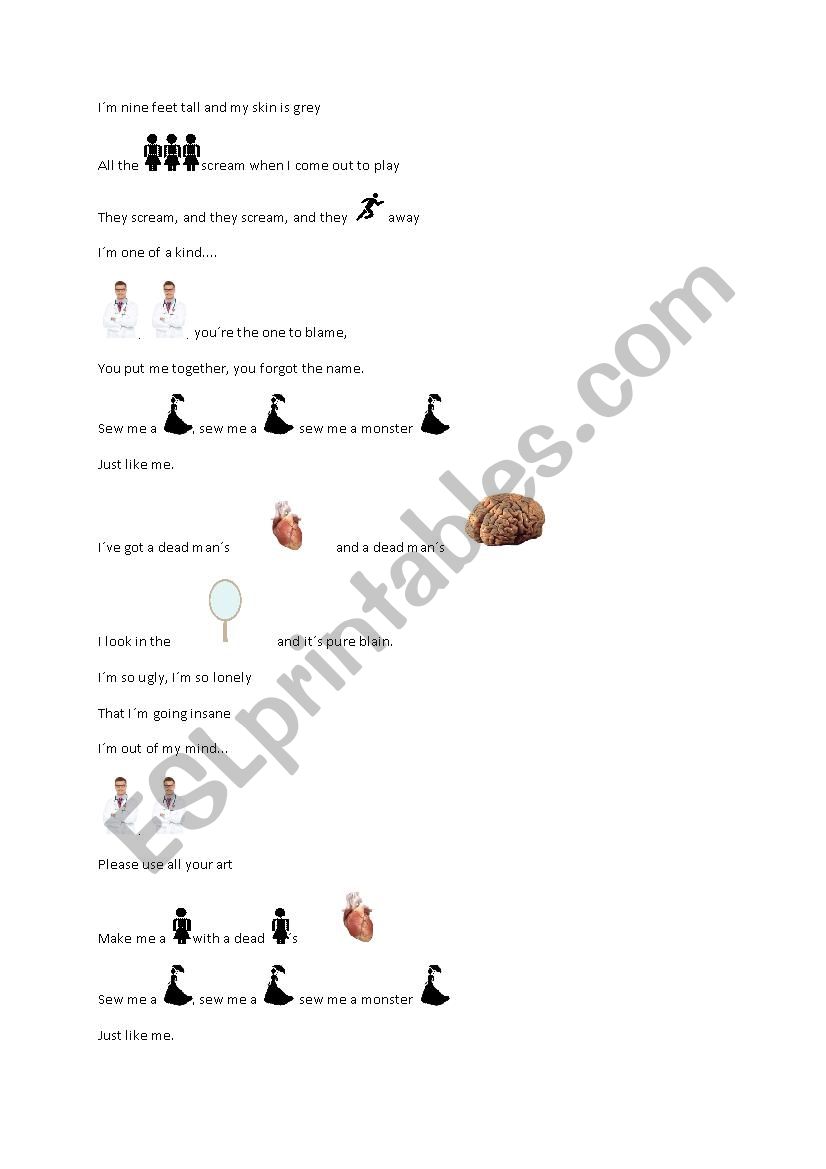 Frankenstein - song worksheet