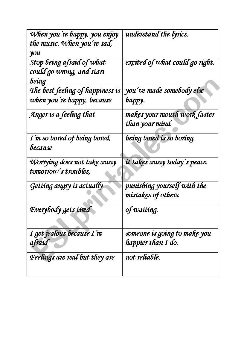 Feelings and emotions puzzle worksheet