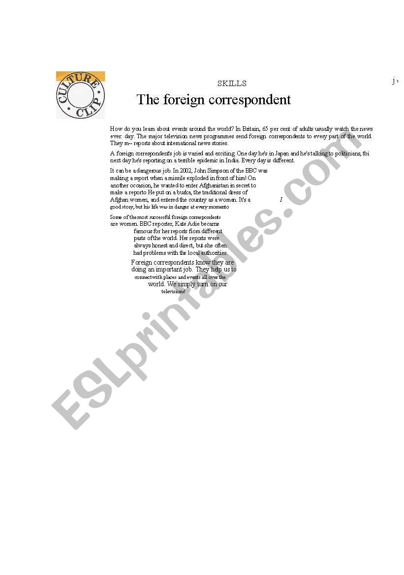 The foreign correspondent worksheet