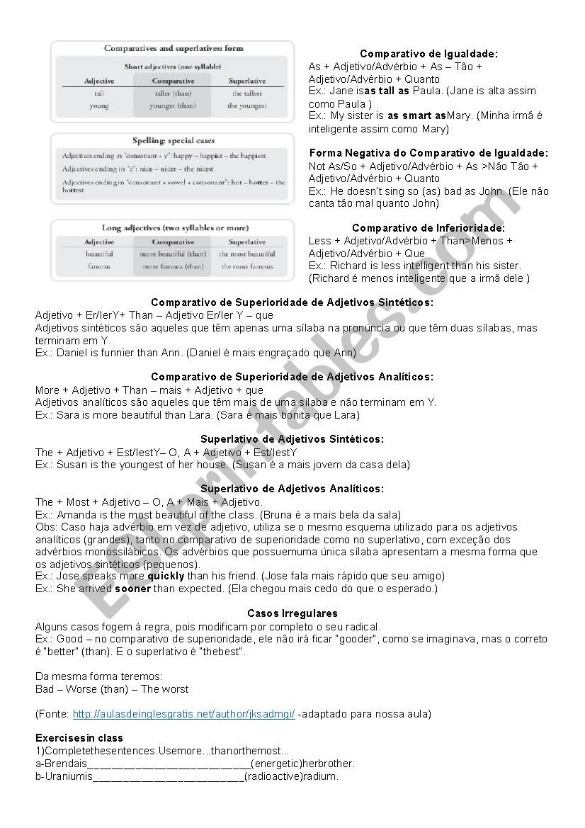 Comparatives and superlatives worksheet