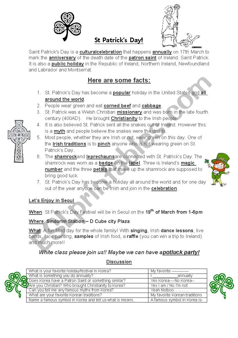 St Patricks worksheet