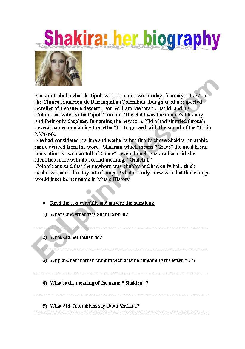 Simple Past with Shakira worksheet