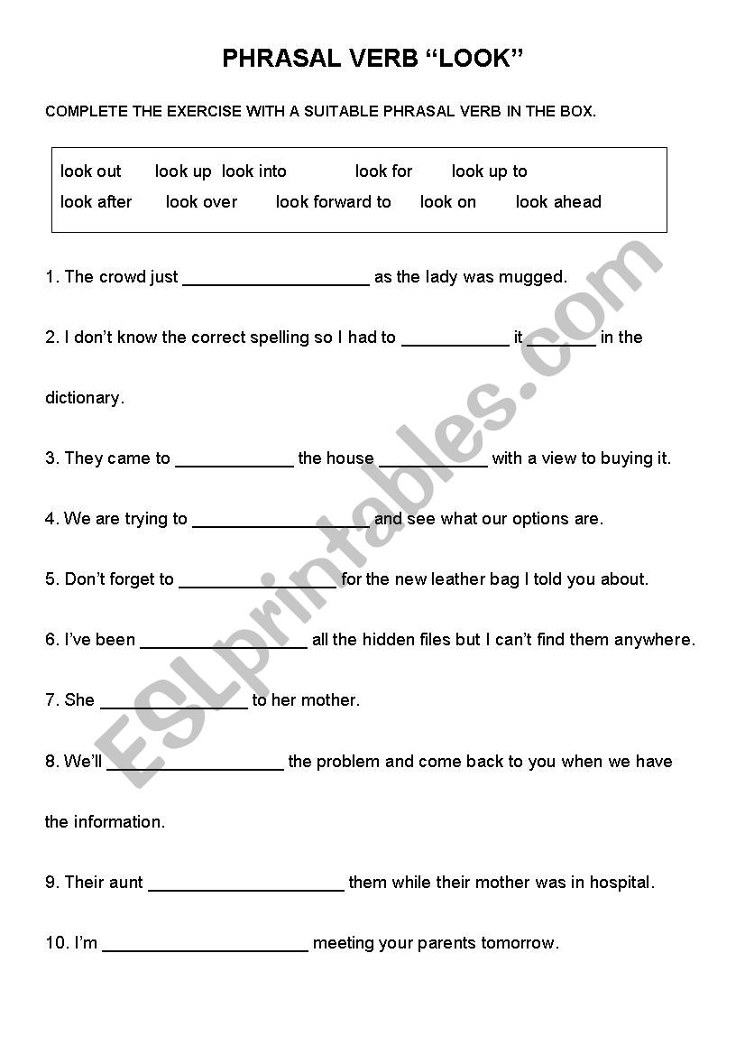 Phrasal verbs worksheet