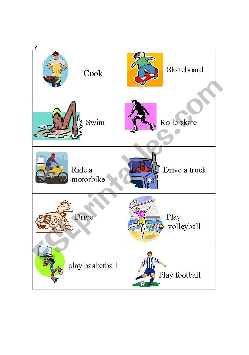 Activity cards worksheet