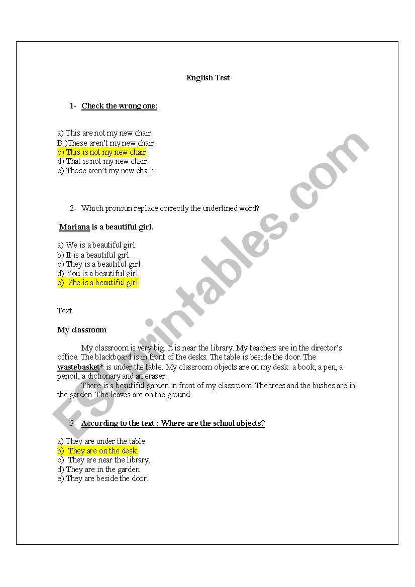 6th grade Mid Term Test  With Answers