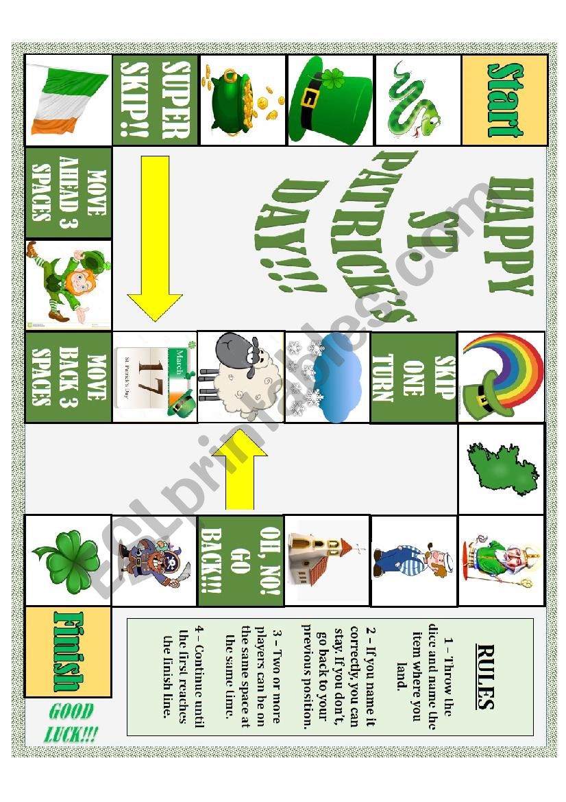 St. Patricks Board Game worksheet